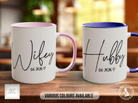 Wifey & Hubby Est. Mug Set | Modern Wedding & Anniversary Gift