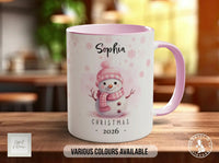 Personalised Pink Snowman Christmas Mug | Name & Year Gift