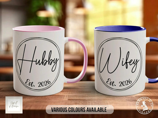 Hubby & Wifey Est. Mug Set | Wedding & Anniversary Gift