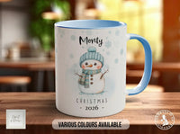 Personalised Blue Snowman Christmas Mug | Name & Year Gift