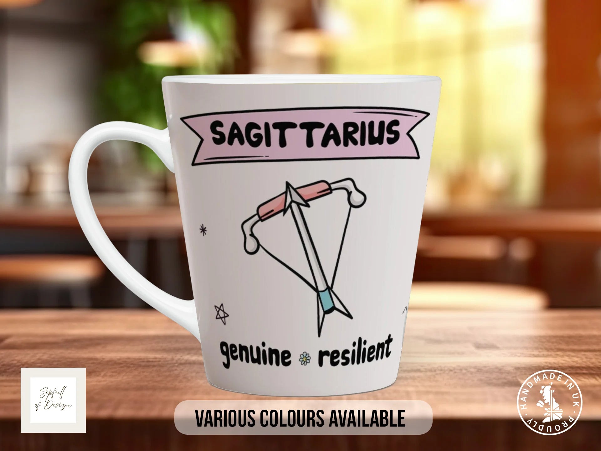 Sagittarius Zodiac Mug | Genuine & Resilient | Cute Zodiac Gift 12oz Latte