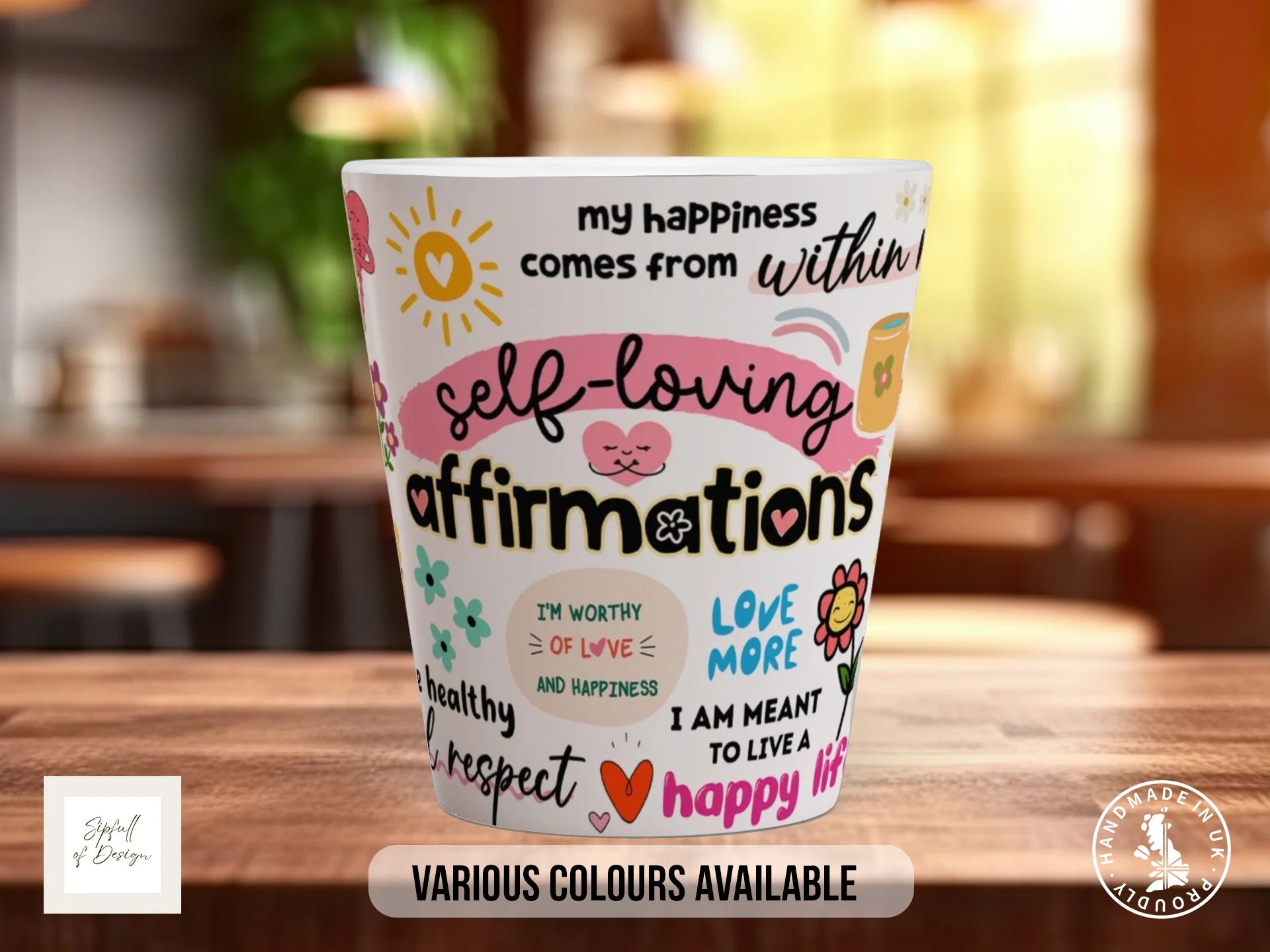 Self-Loving Affirmations Mug | Illustrated Self-Love Gift Mug 12oz Latte