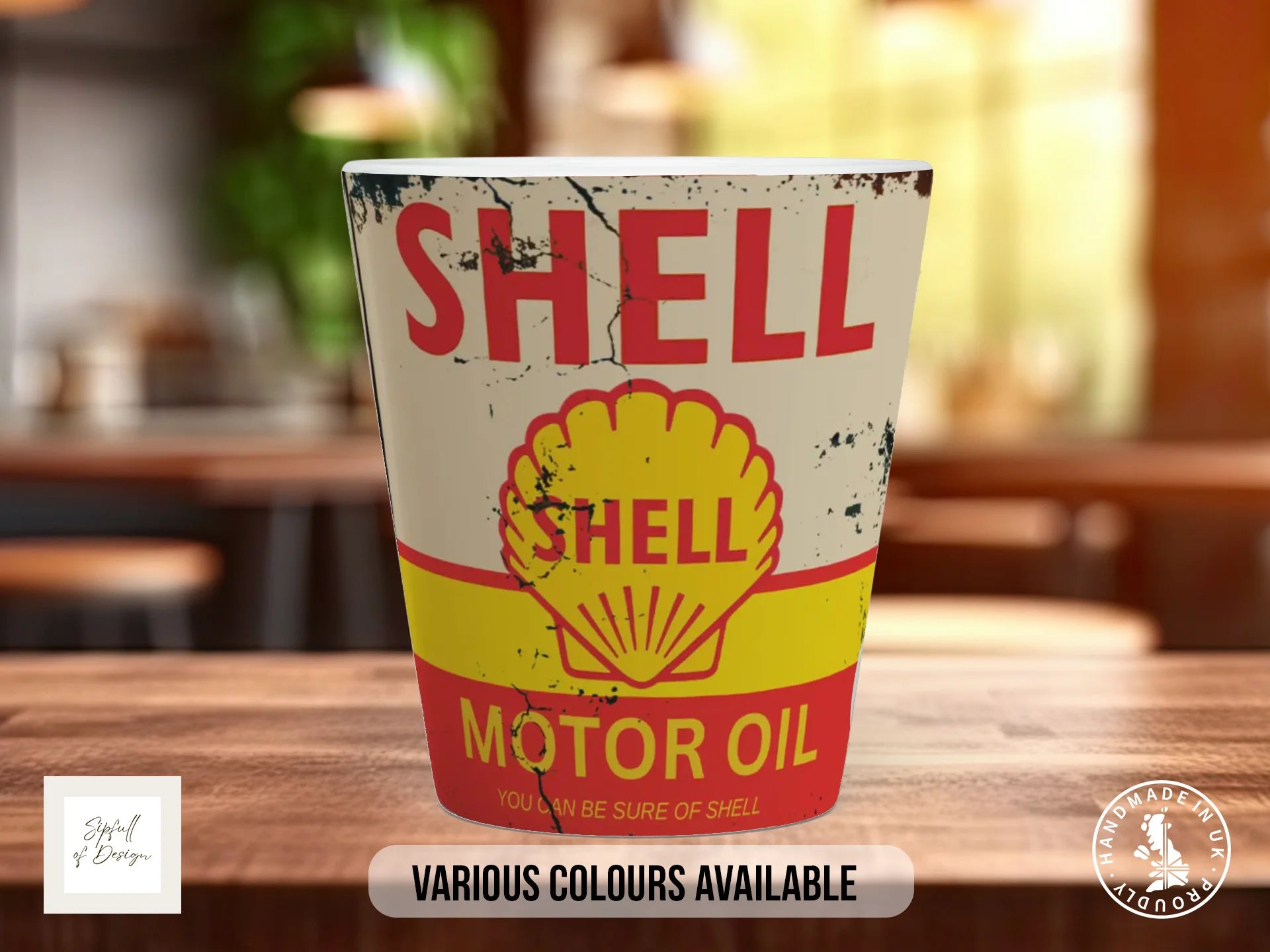 Shell Motor Oil Mug – Vintage Petrol Can Gift 12oz Latte