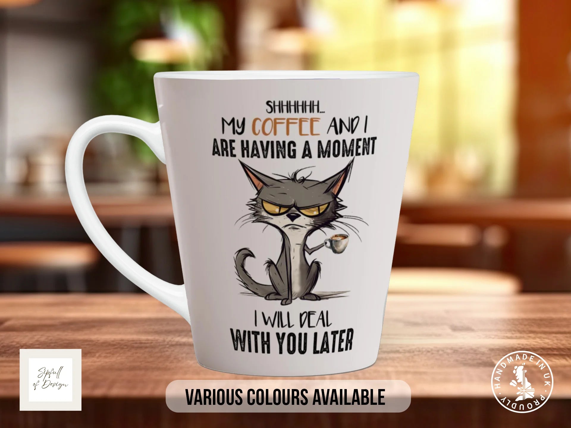 Shhh… My Coffee & I Are Having a Moment Mug | Funny Cat Gift 12oz Latte