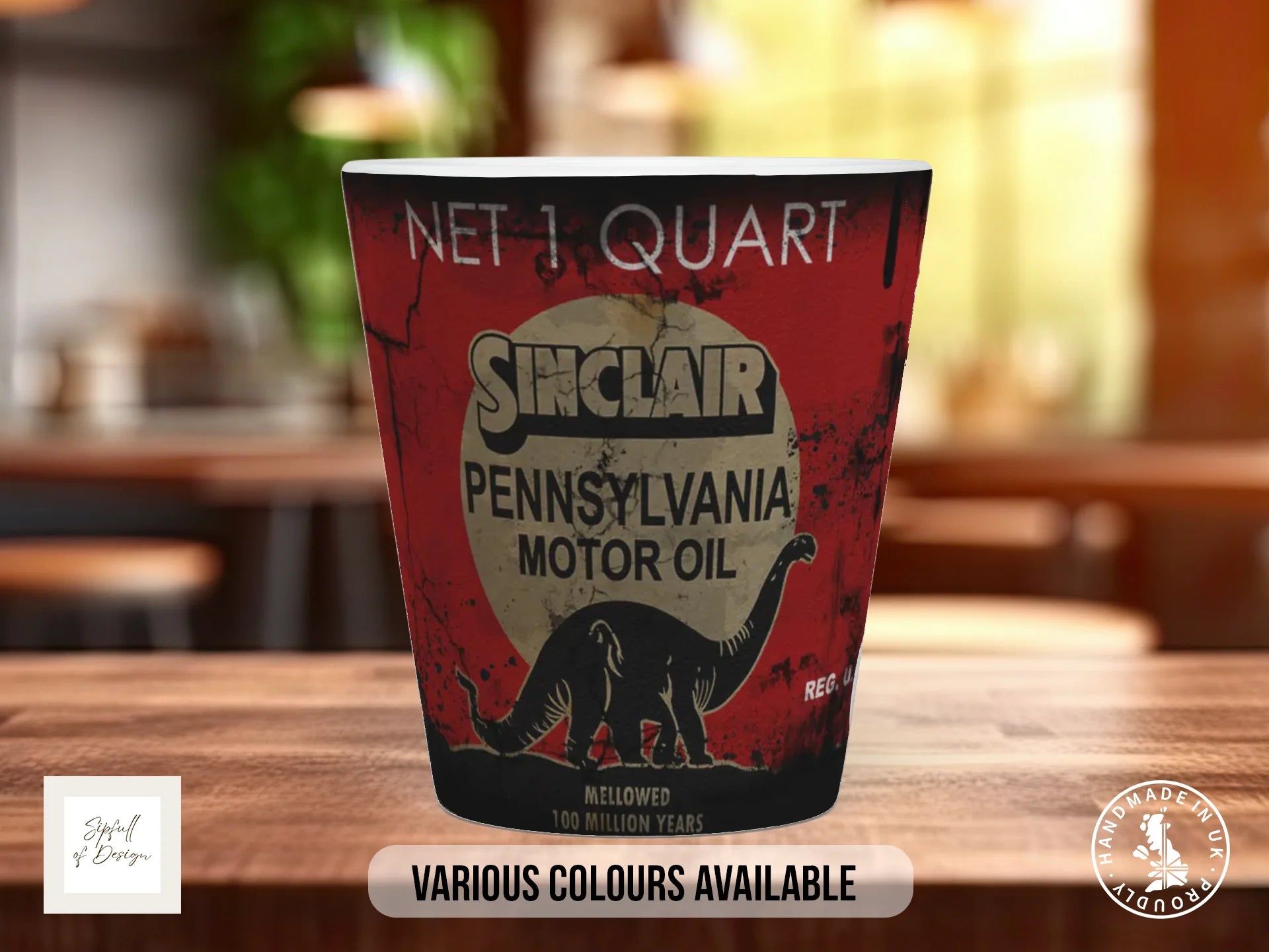 Sinclair Motor Oil Mug | Vintage Dinosaur Logo Americana Gift 12oz Latte