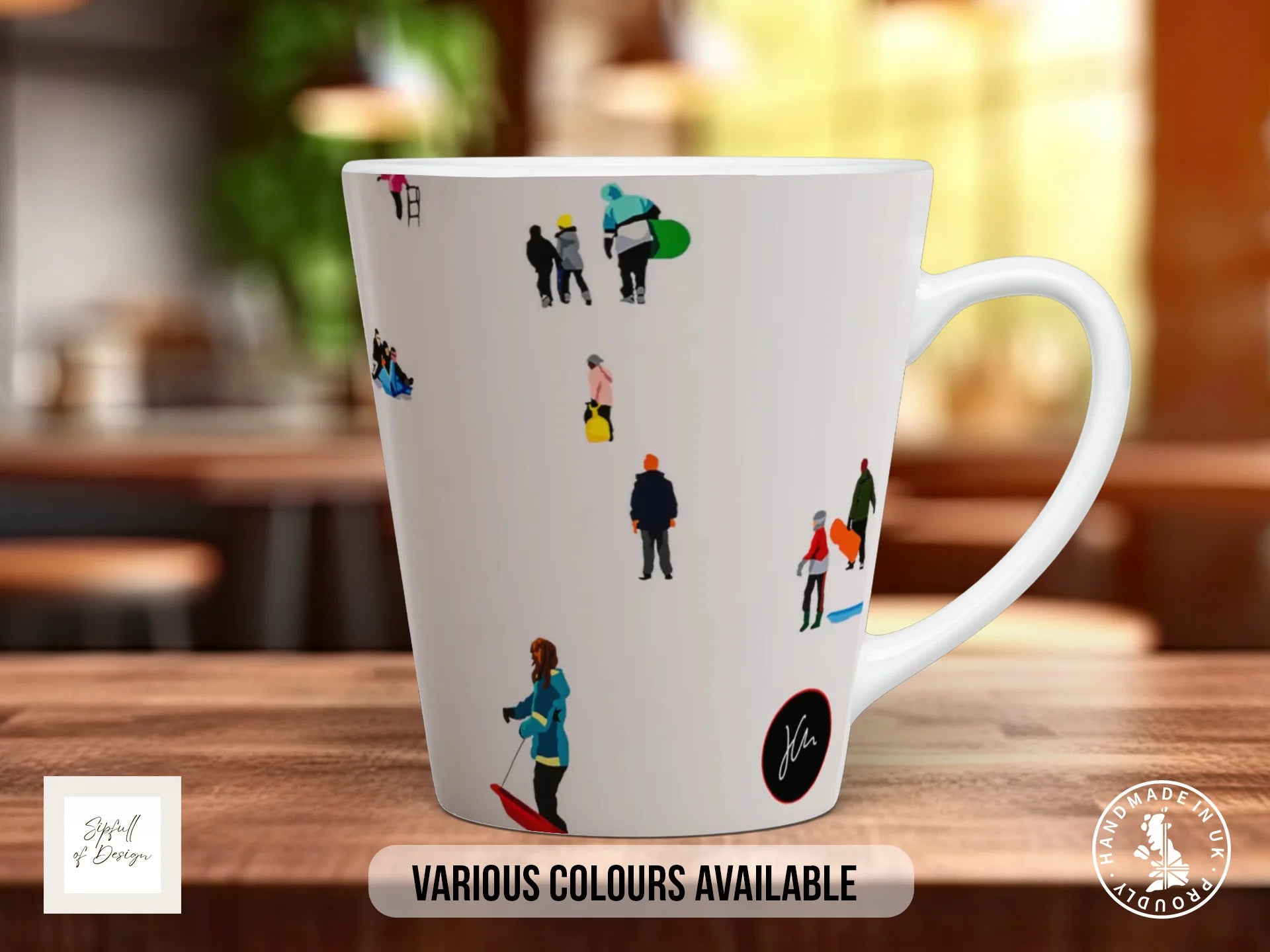 Sledge People Mug | Joel Clark Signature Art | People in Places Series 12oz Latte