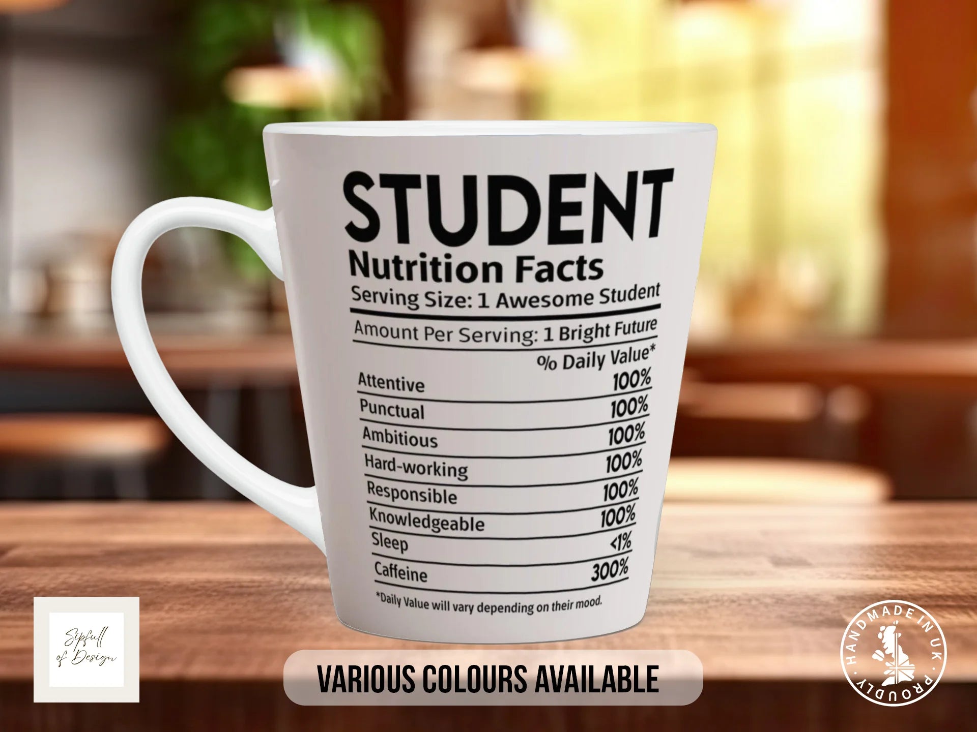 Student Nutrition Facts Mug | Funny Student Gift 12oz Latte