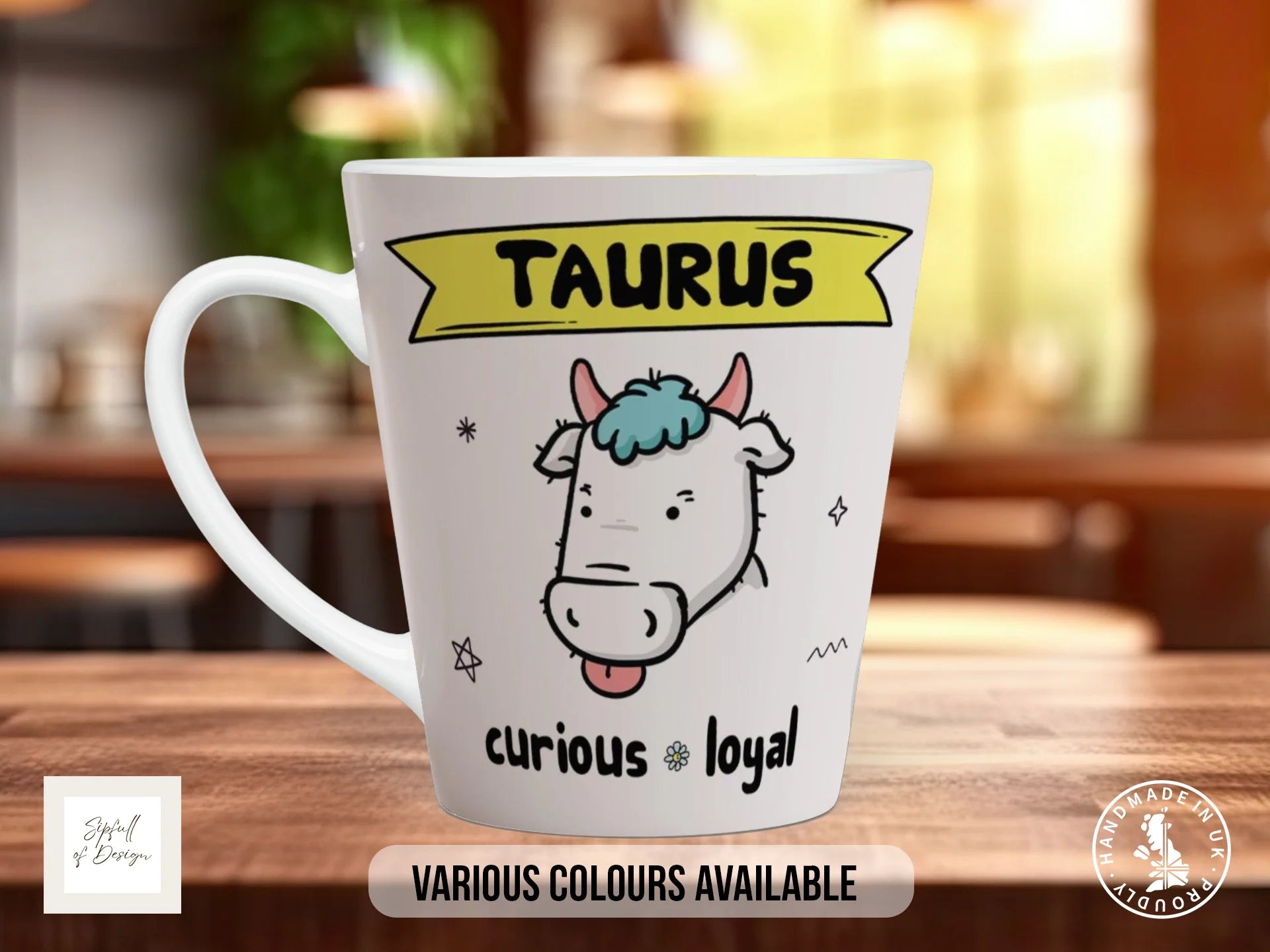 Taurus Zodiac Mug | Curious & Loyal | Cute Zodiac Gift 12oz Latte