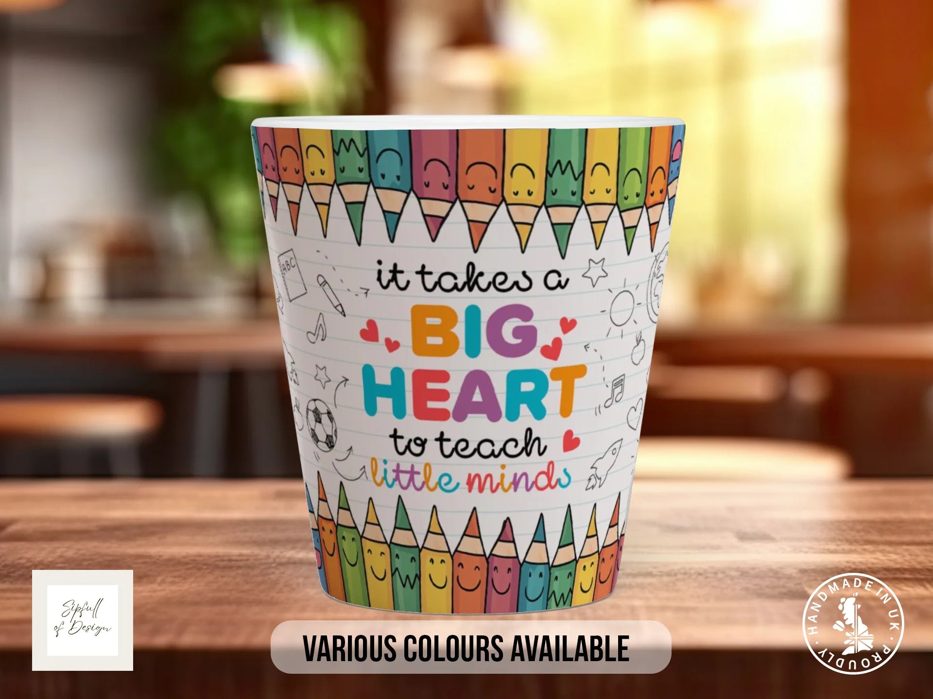 Big Heart Teacher Mug | “It Takes a Big Heart to Teach Little Minds” 12oz Latte
