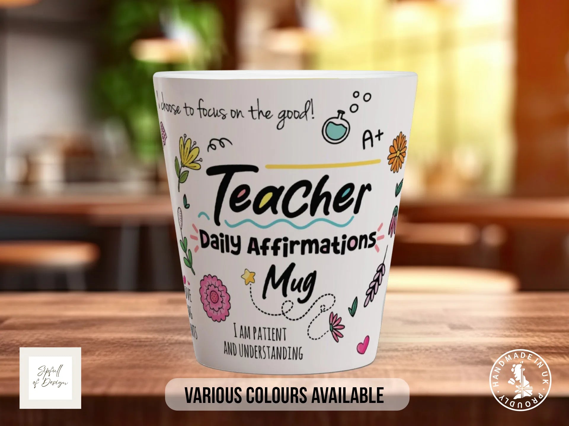 Teacher Daily Affirmations Mug | Illustrated Teacher Gift Mug 12oz Latte