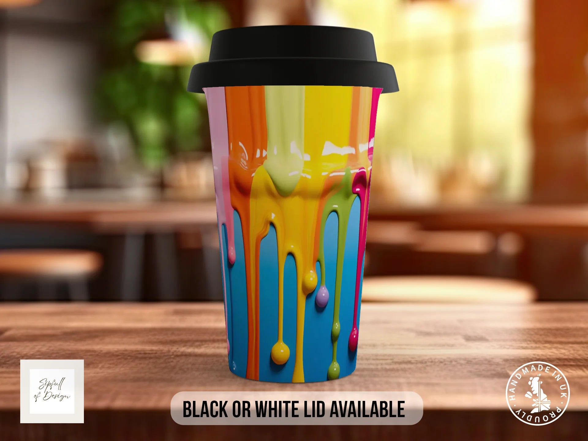 3D Paint Drip Mug | Colourful Full Wrap Abstract Art Design Travel Mug