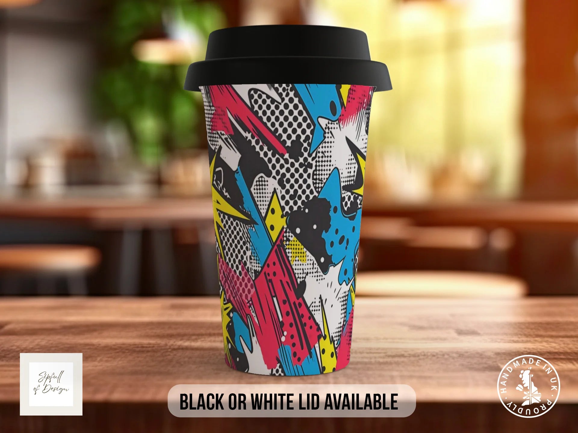 Comic Pop Full Wrap Mug – Design 11 | Comic Burst Sound Effects | Bold Art Mug Travel Mug