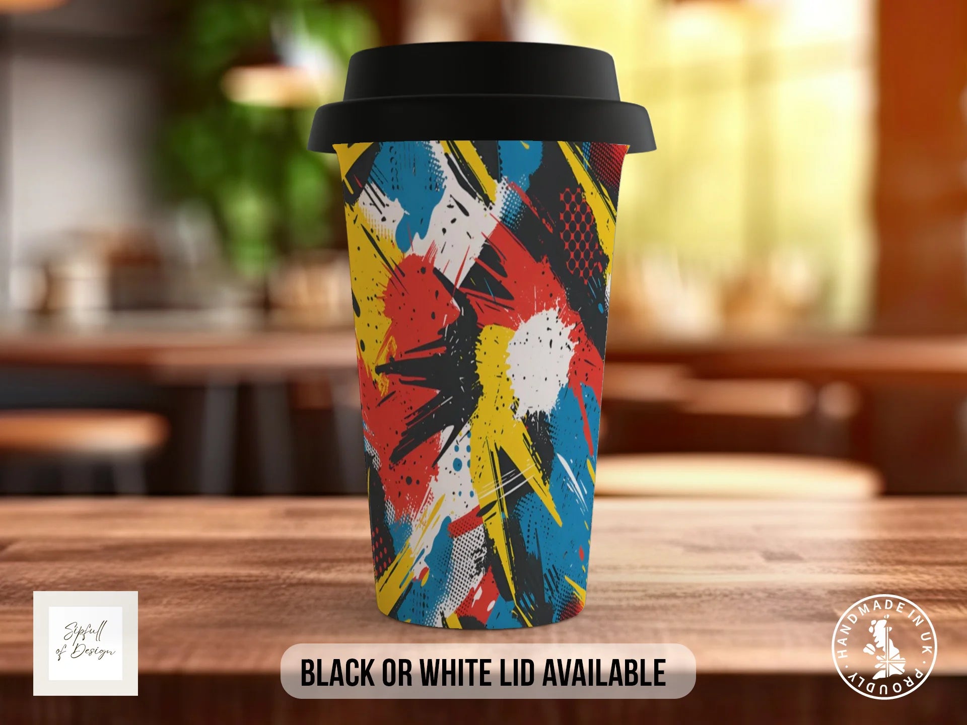 Comic Pop Full Wrap Mug – Design 12 | Action Painting POW | Bold Art Mug Travel Mug