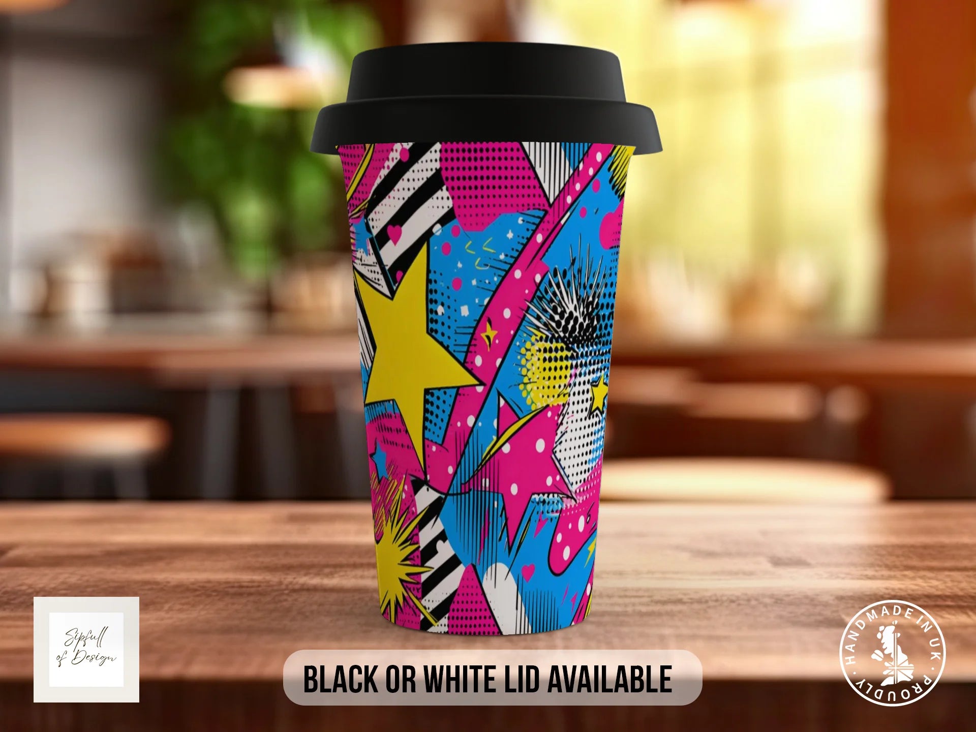 Comic Pop Full Wrap Mug – Design 1 | Pop Art Superstar | Bold Art Mug Travel Mug