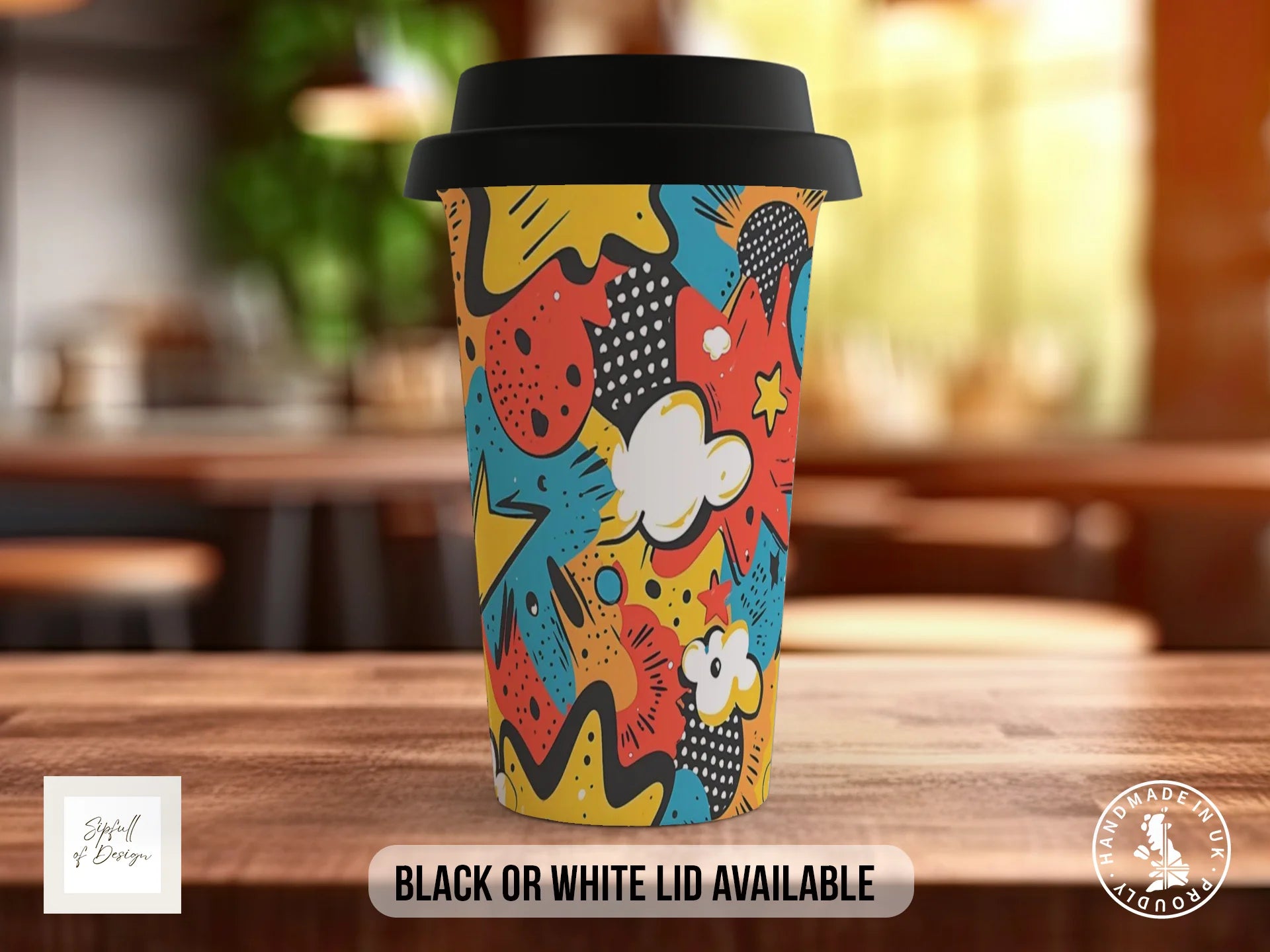 Comic Pop Full Wrap Mug – Design 4 | Sunny Saturday Cartoon | Bold Art Mug Travel Mug