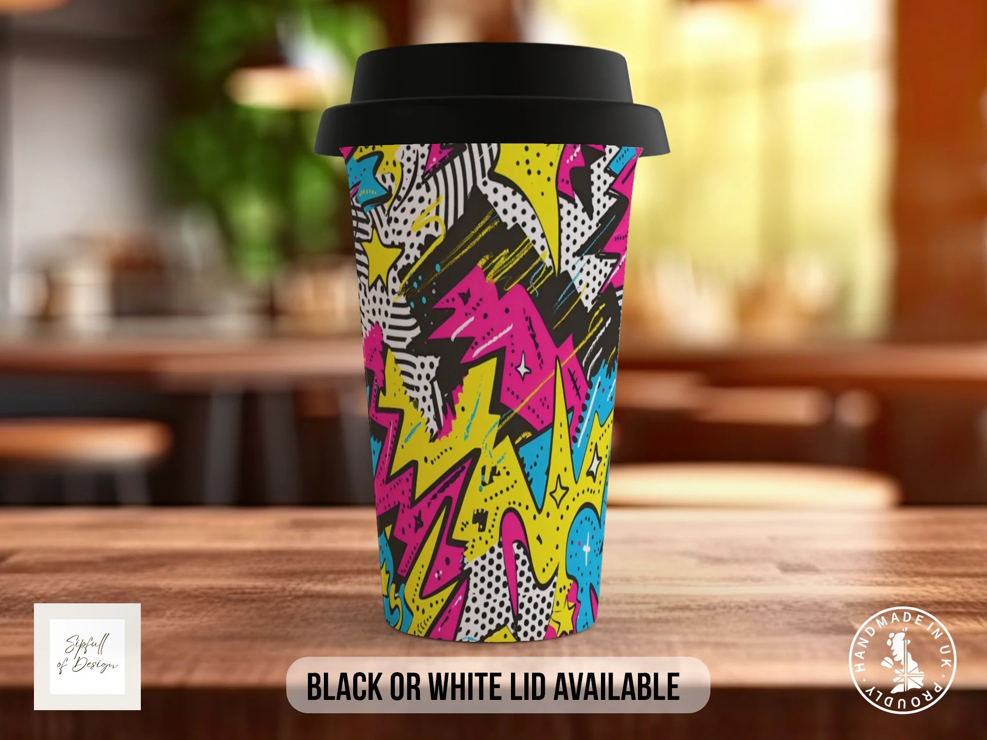 Comic Pop Full Wrap Mug – Design 5 | High Voltage Lightning | Bold Art Mug Travel Mug
