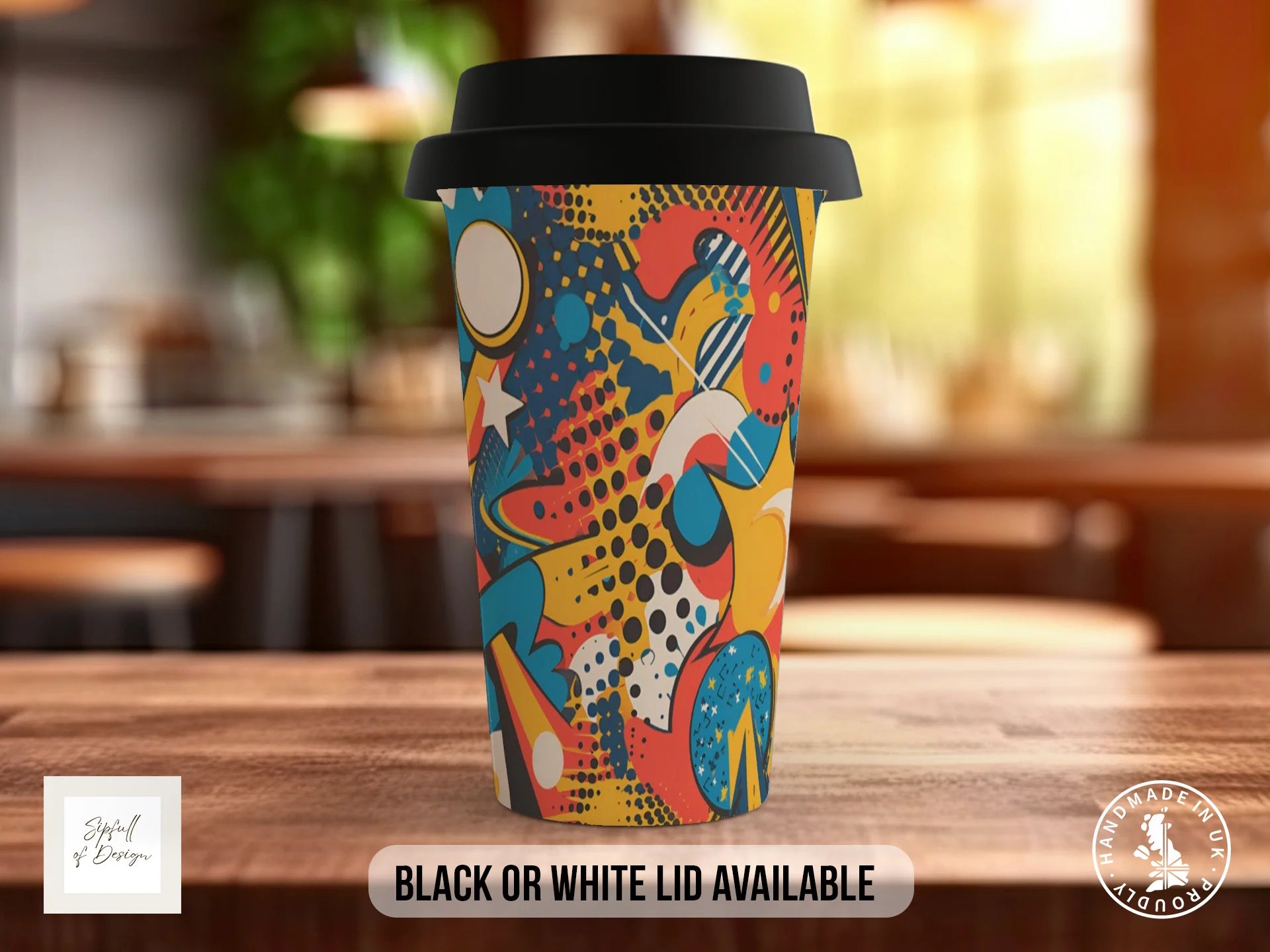 Comic Pop Full Wrap Mug – Design 7 | Retro 60s Pop Art | Bold Art Mug Travel Mug