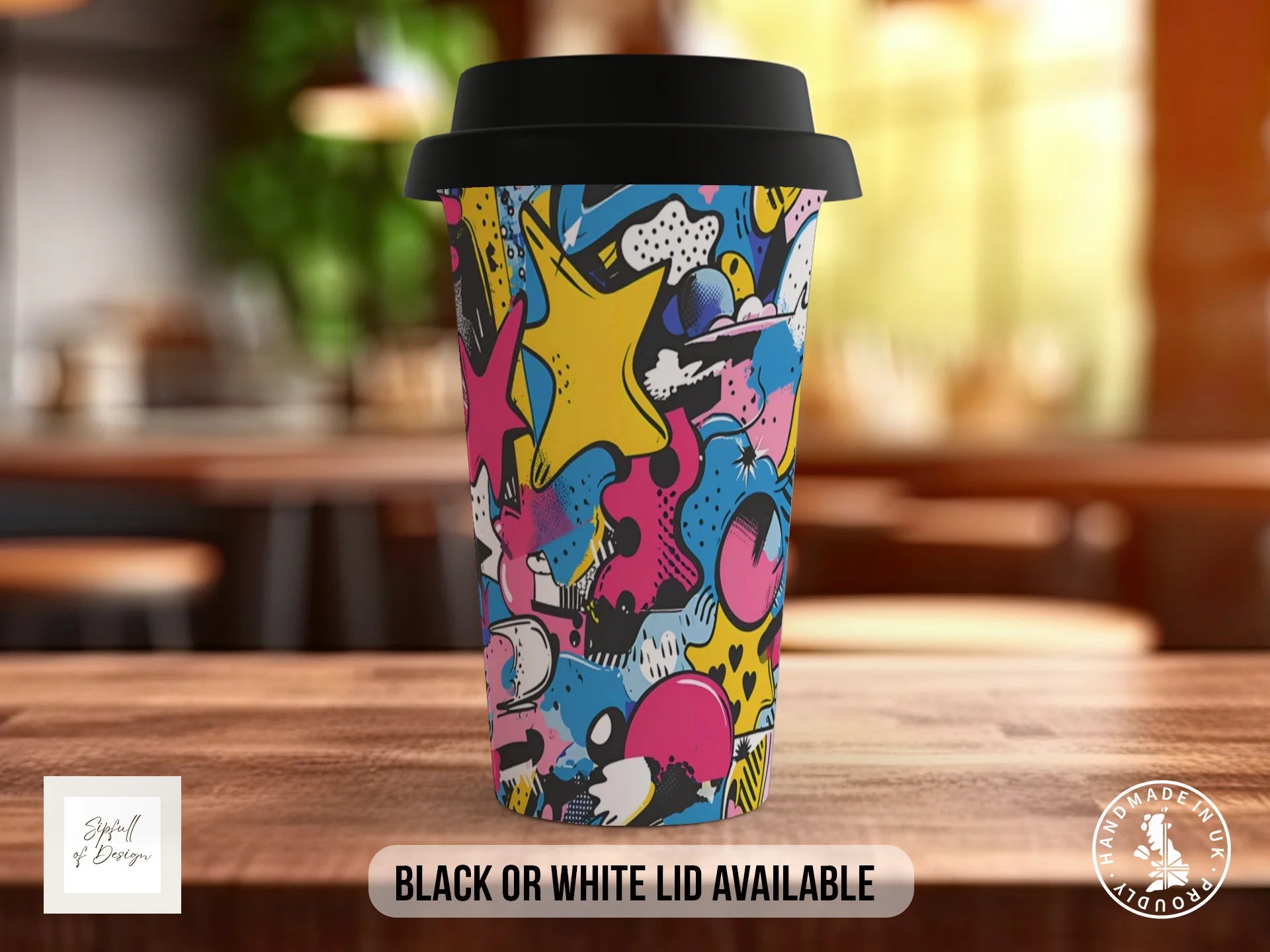 Comic Pop Full Wrap Mug – Design 10 | 90s Pop Art Explosion | Bold Art Mug Travel Mug