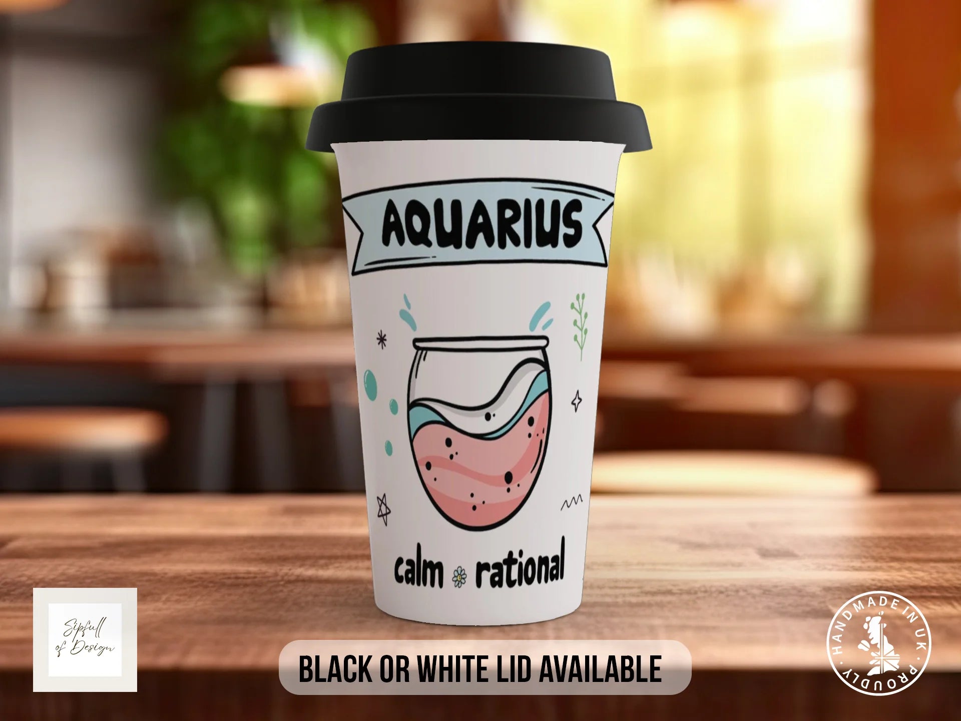 Aquarius Zodiac Mug | Calm & Rational | Cute Zodiac Gift Travel Mug