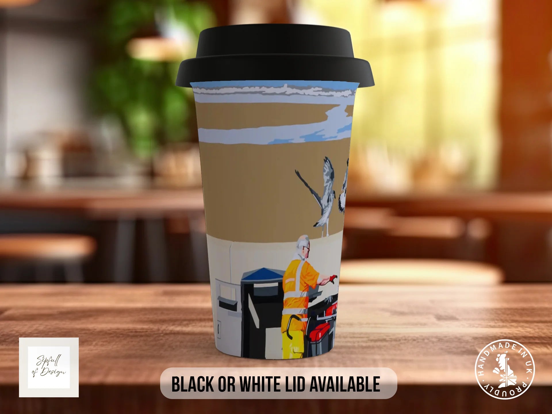 Beach Bins 2 Mug | Joel Clark Signature Art | British Seaside Series Travel Mug