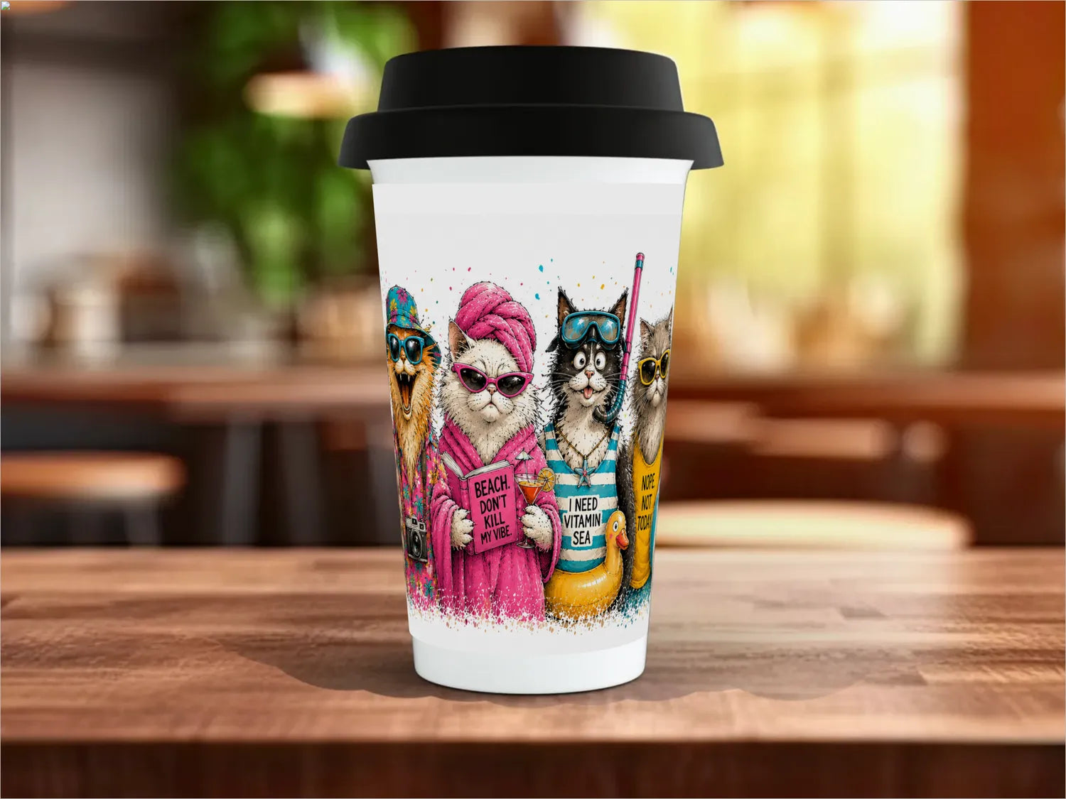 Beach Cats Mug | Funny Summer Cat Lover Gift Travel Mug