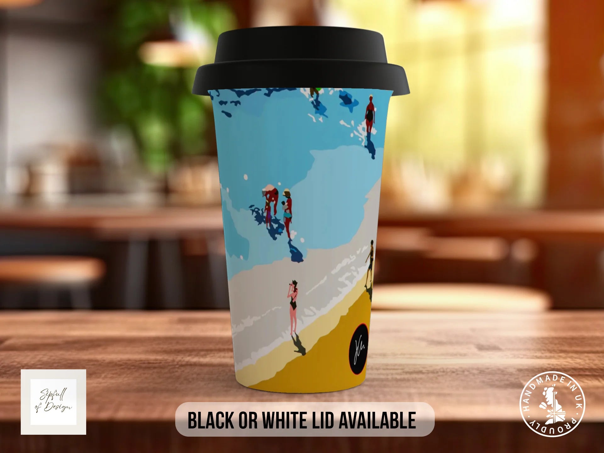 Beach People Mug | Joel Clark Signature Art | British Seaside Series Travel Mug