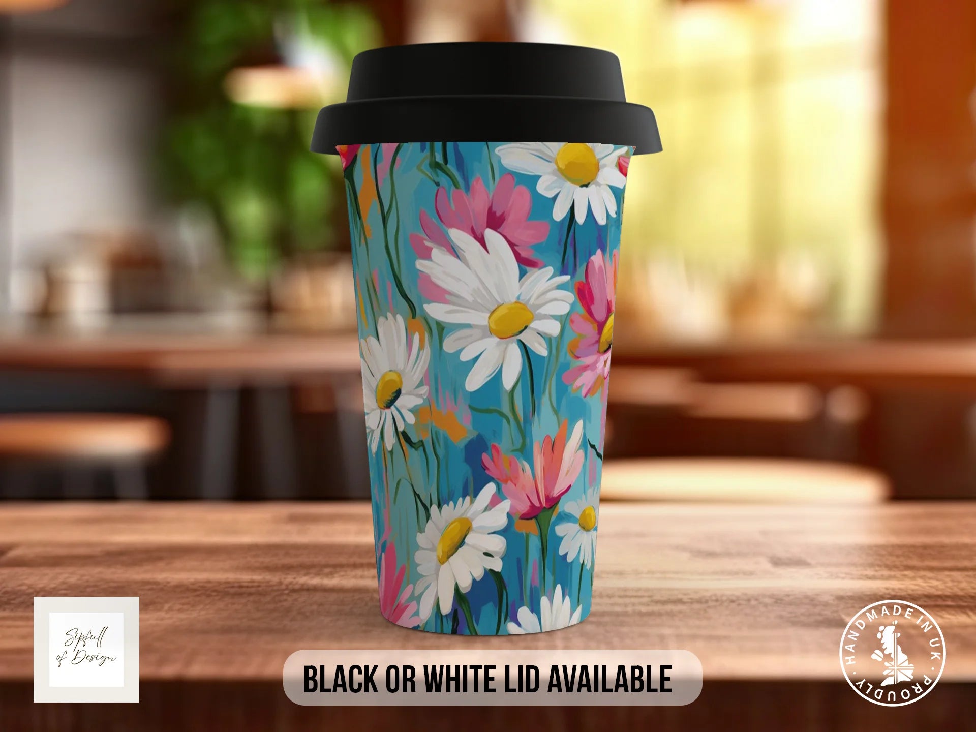 Birth Month Flowers Mug – April | Daisy & Sweet Pea Full-Wrap Design Travel Mug
