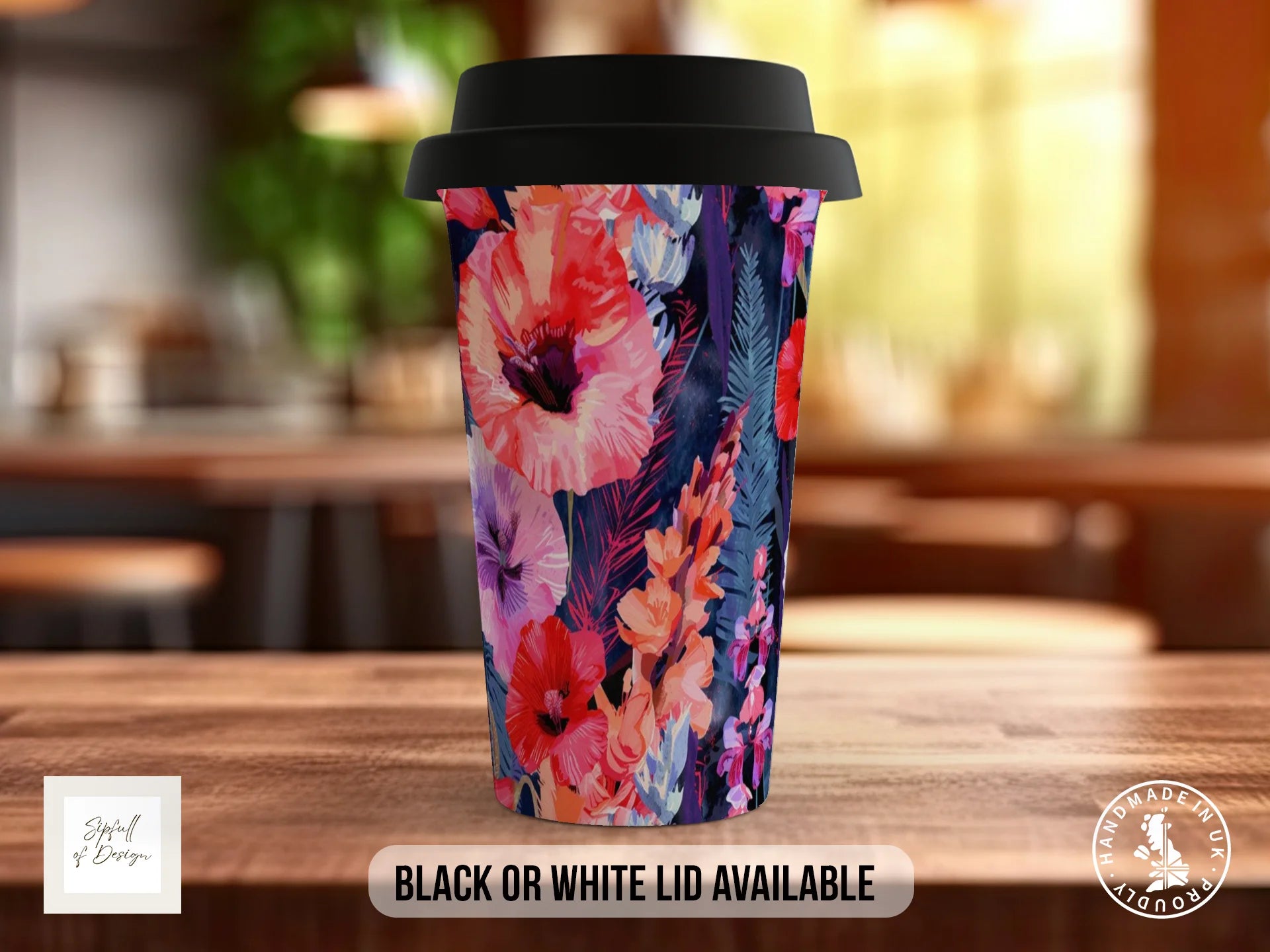 Birth Month Flowers Mug – August | Gladiolus & Poppy Full-Wrap Design Travel Mug