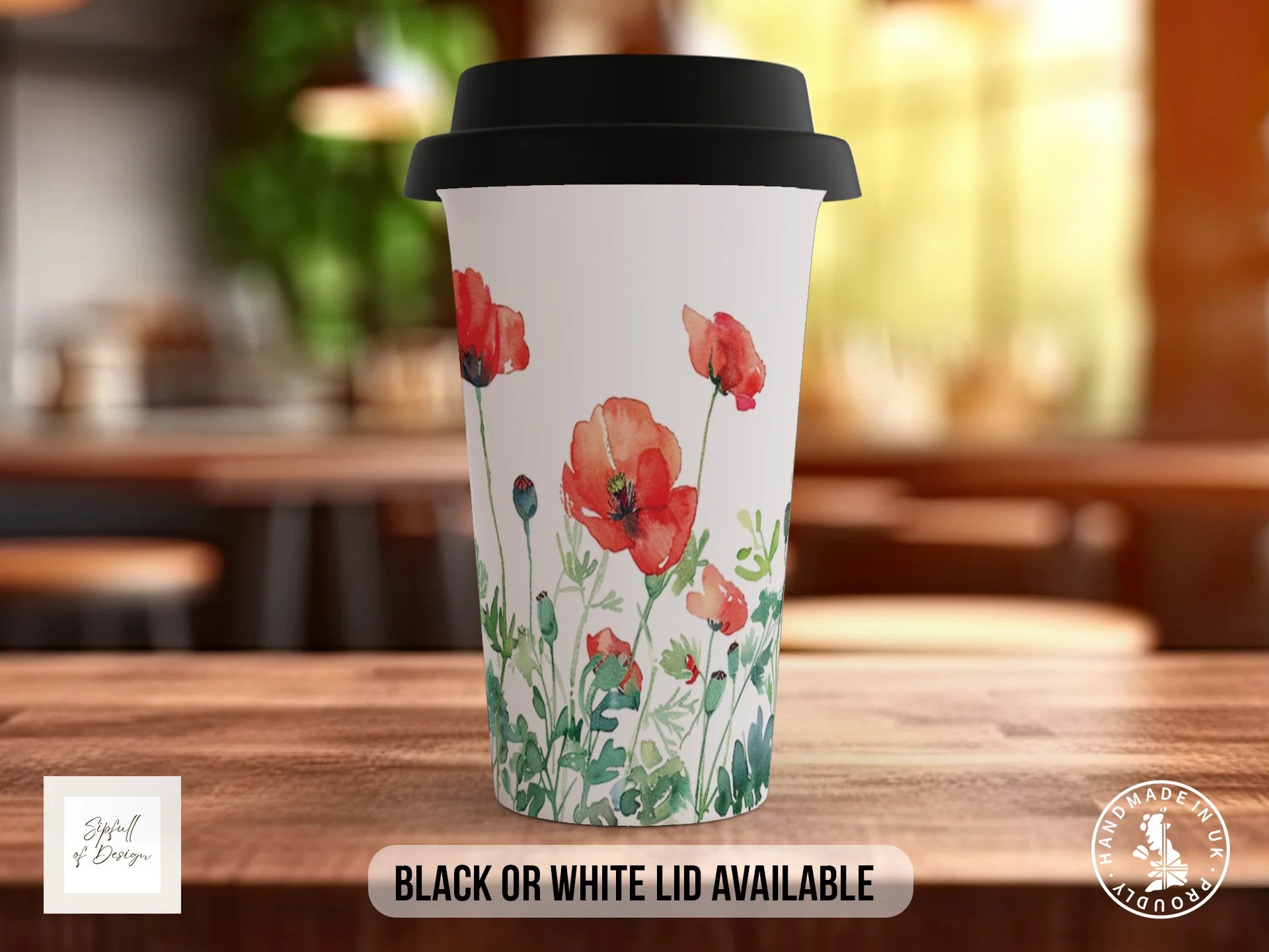 Birth Month Flowers Mug – August | Watercolour Poppy Design Travel Mug
