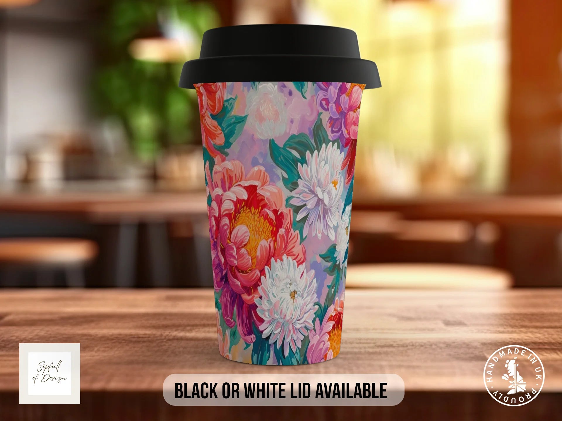 Birth Month Flowers Mug – November | Chrysanthemum & Peony Full-Wrap Design Travel Mug