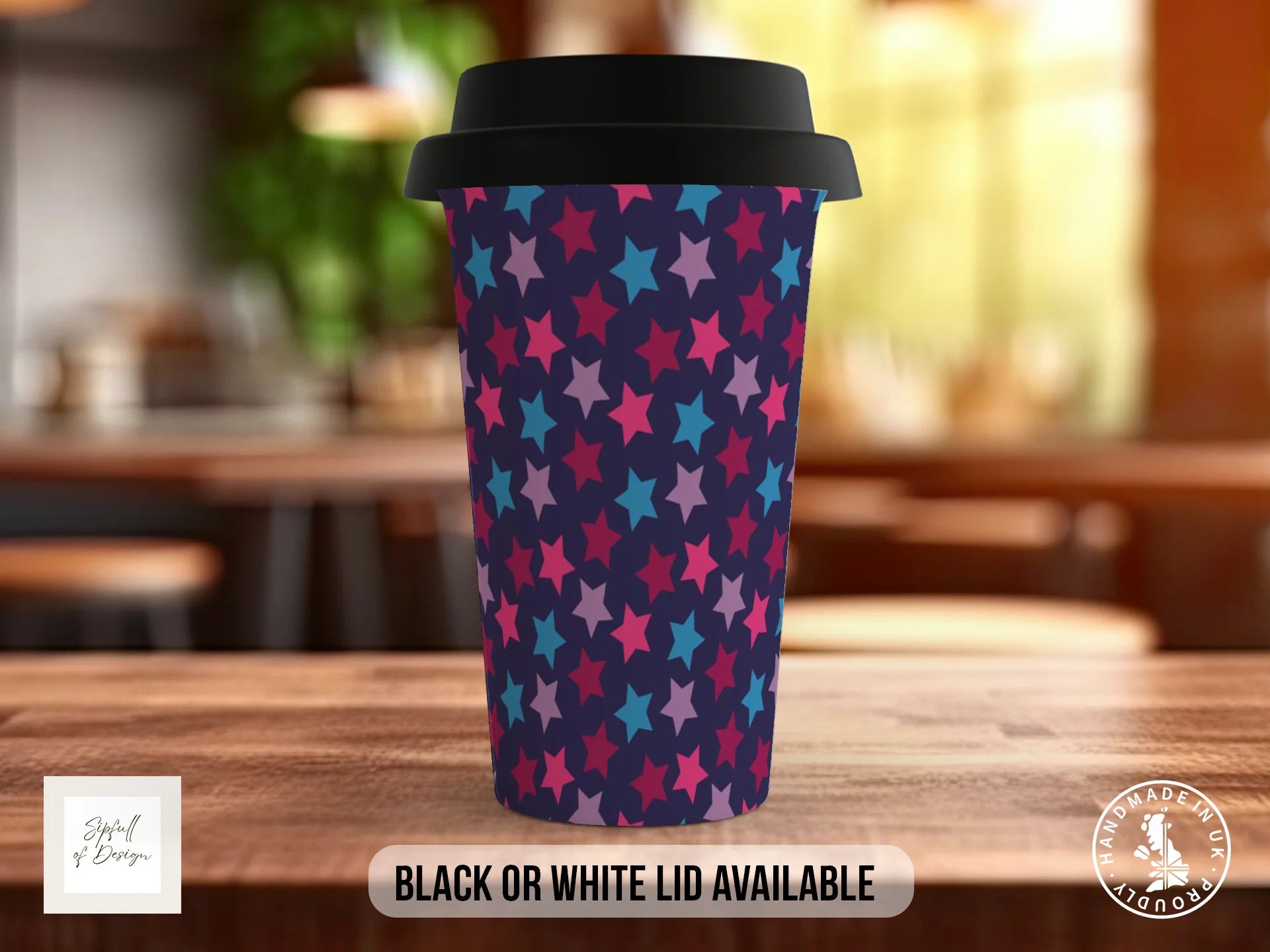 Stars Full Wrap Mug – Design 19 | Midnight Navy Star Field | Art Mug Travel Mug