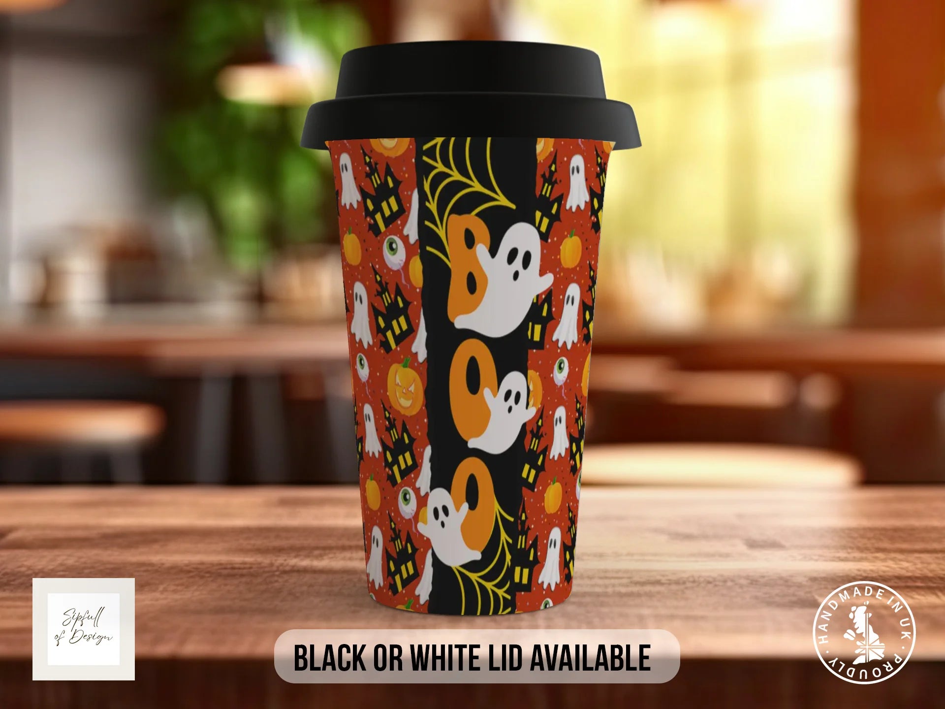 BOO Halloween Mug | Ghost & Haunted House Spooky Gift Travel Mug