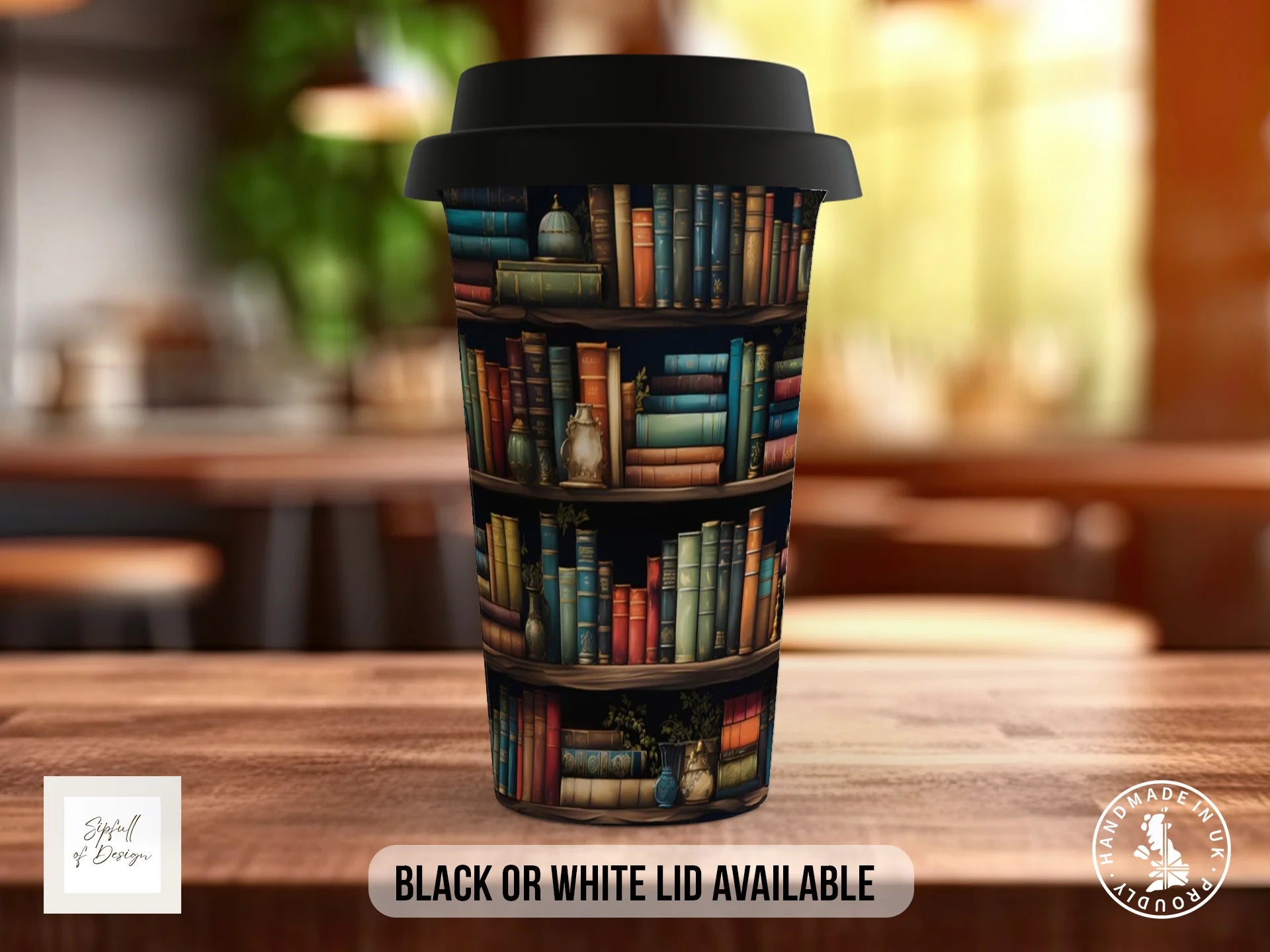 Bookshelf Full Wrap Mug – Design 2 | Eclectic Collector's Study | Gift for Book Lovers Travel Mug