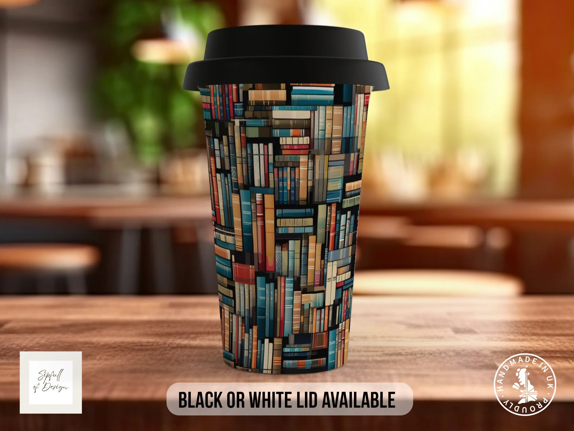 Bookshelf Full Wrap Mug – Design 5 | Stacked Chaos | Gift for Book Lovers Travel Mug