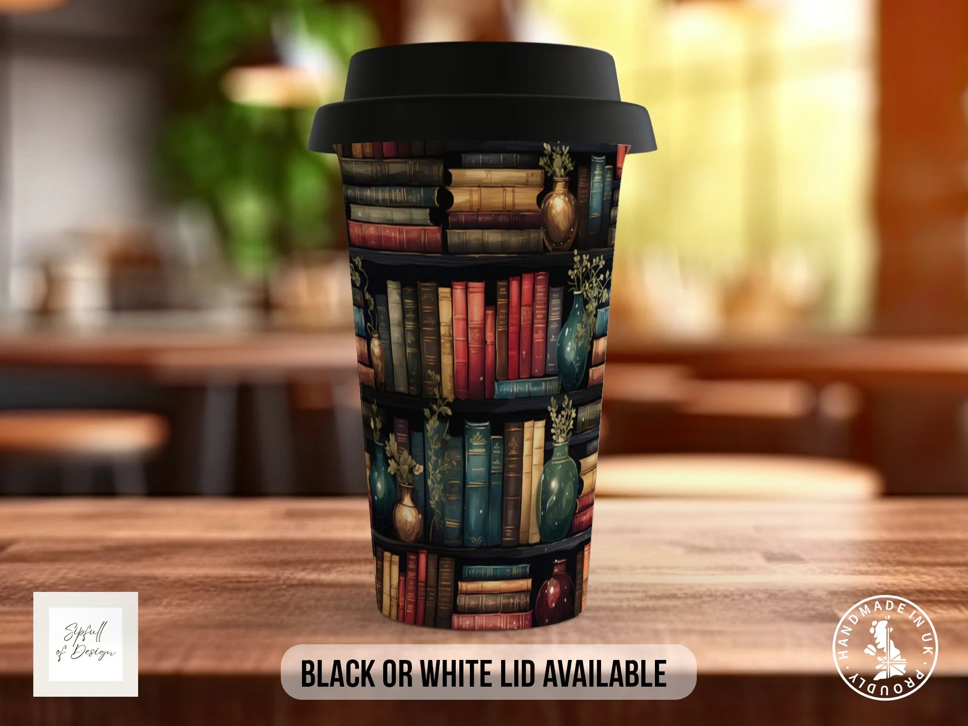 Bookshelf Full Wrap Mug – Design 6 | Victorian Apothecary Library | Gift for Book Lovers Travel Mug