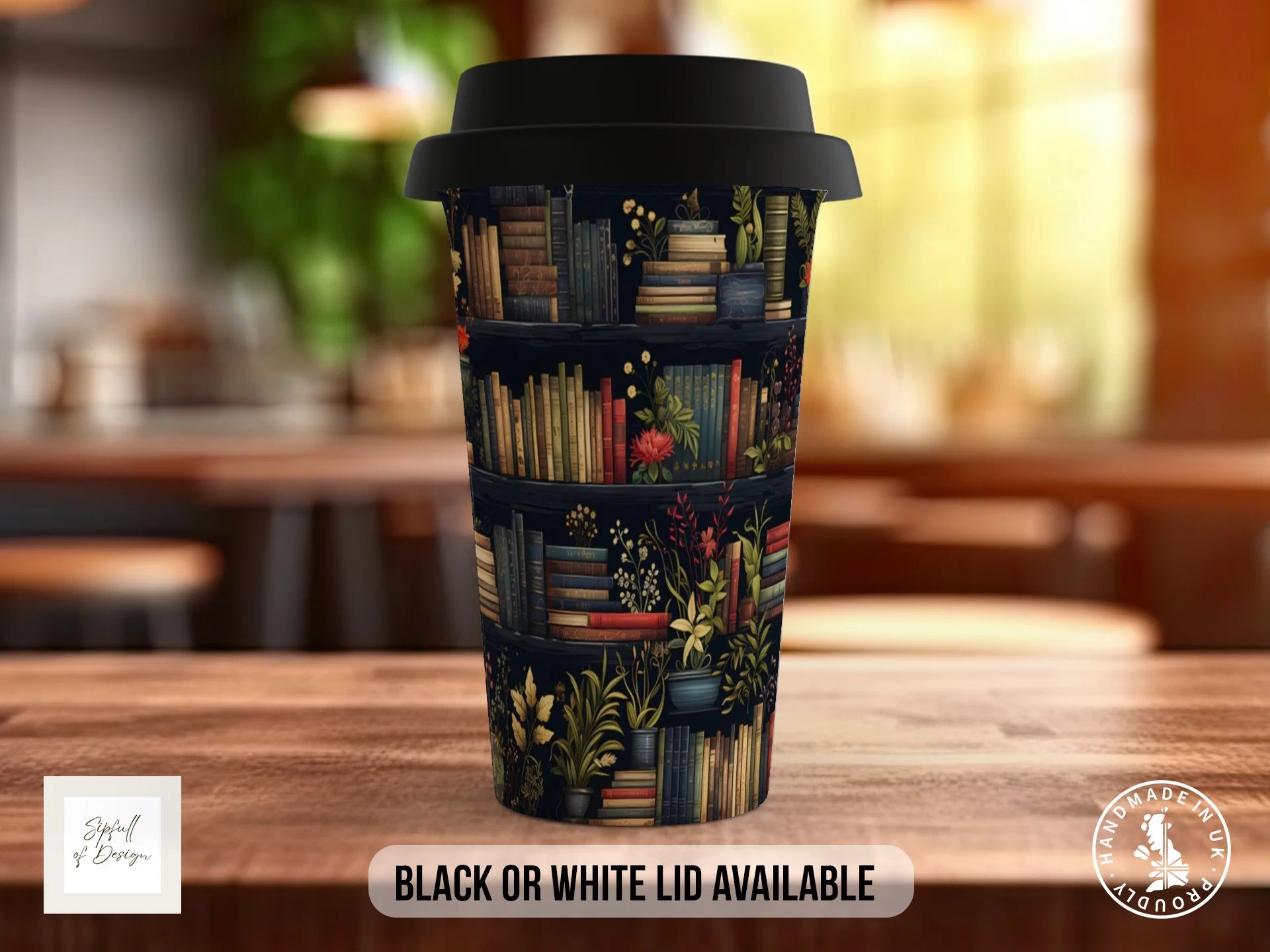 Bookshelf Full Wrap Mug – Design 9 | Secret Garden Library | Gift for Book Lovers Travel Mug