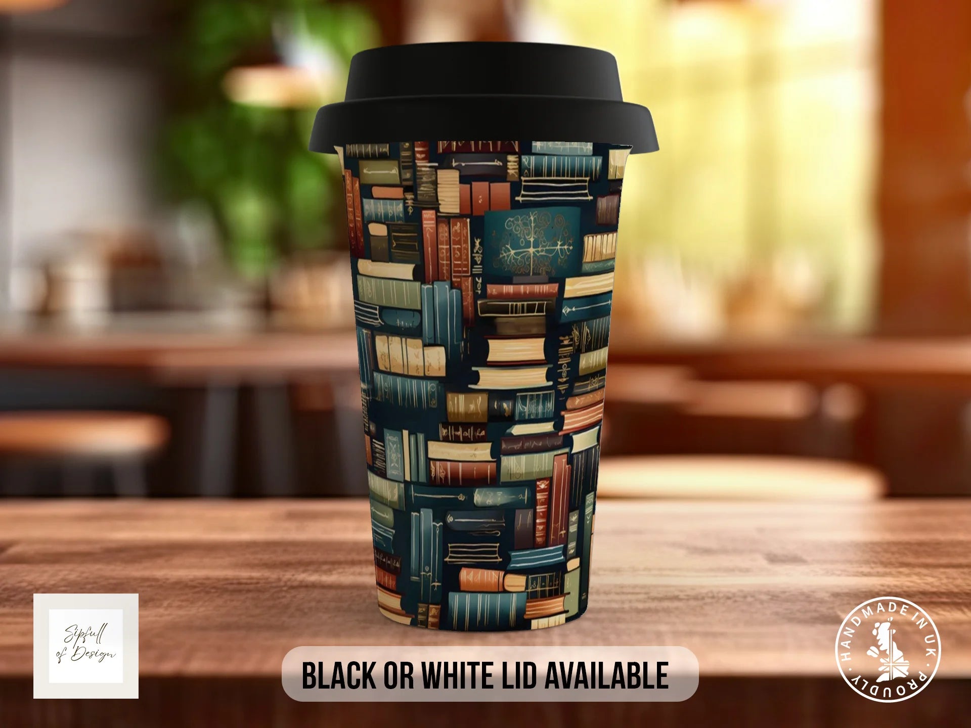 Bookshelf Full Wrap Mug – Design 11 | Ancient Manuscript Collection | Gift for Book Lovers Travel Mug