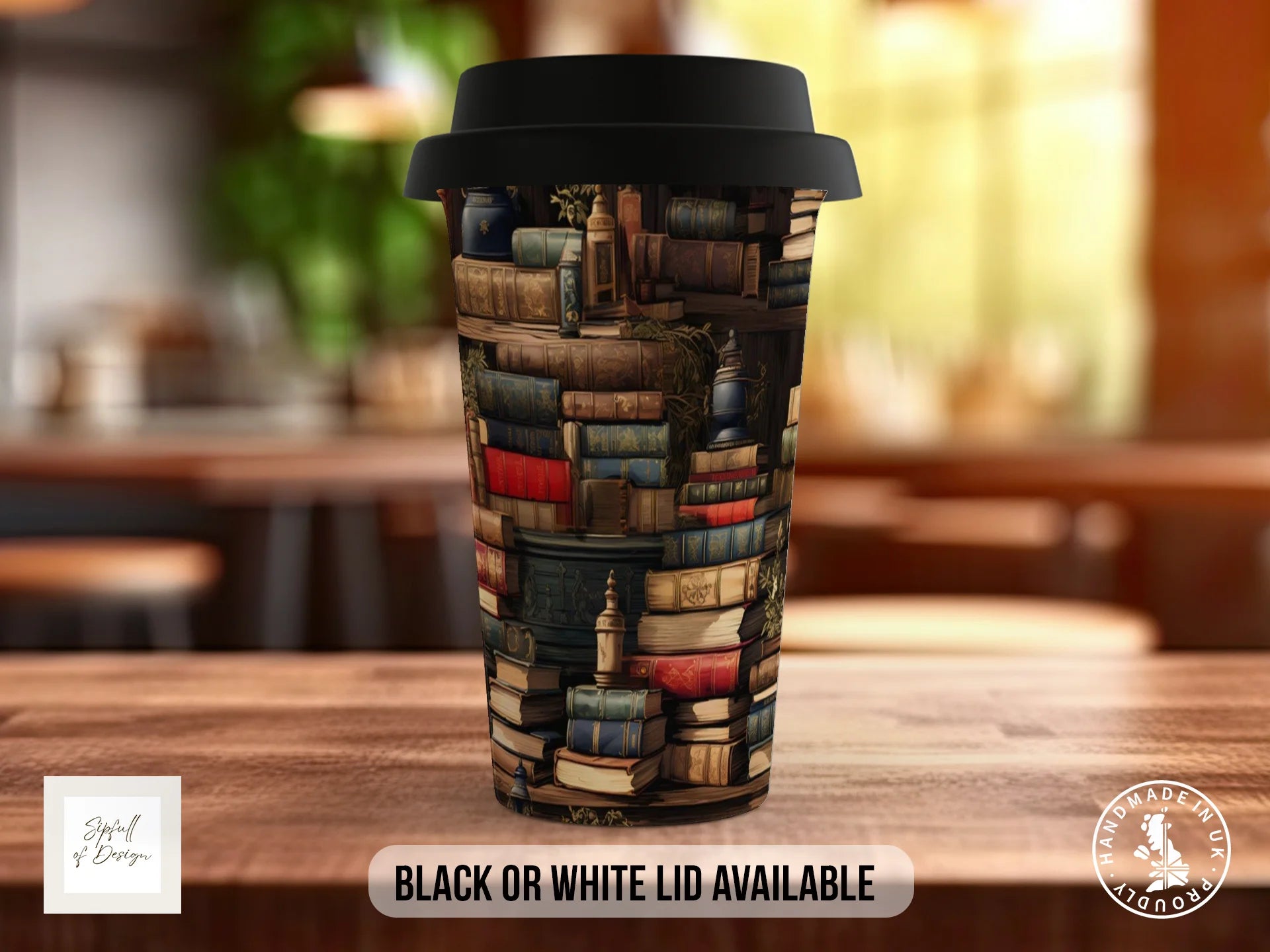 Bookshelf Full Wrap Mug – Design 12 | Scholar's Attic | Gift for Book Lovers Travel Mug