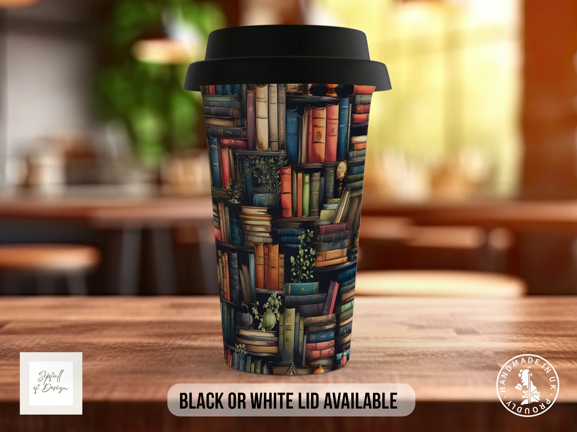 Bookshelf Full Wrap Mug – Design 10 | Whimsical Stacked Library | Gift for Book Lovers Travel Mug
