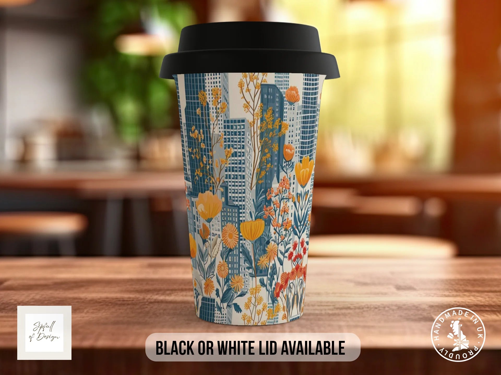 Cityscape Wildflower Full Wrap Mug – Design 11 | City in Full Bloom | Floral Art Mug Travel Mug