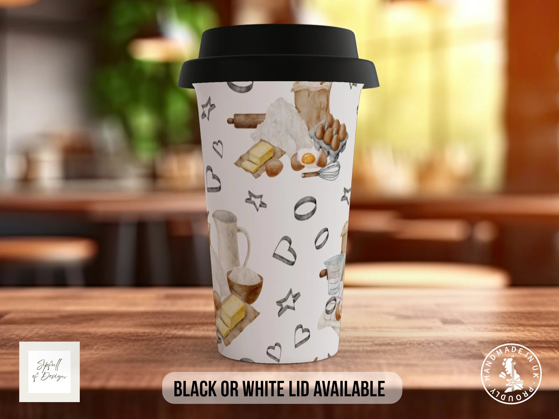 Cookie Cutter & Baking Scene Mug | Watercolour Ingredients Full Wrap Design Travel Mug