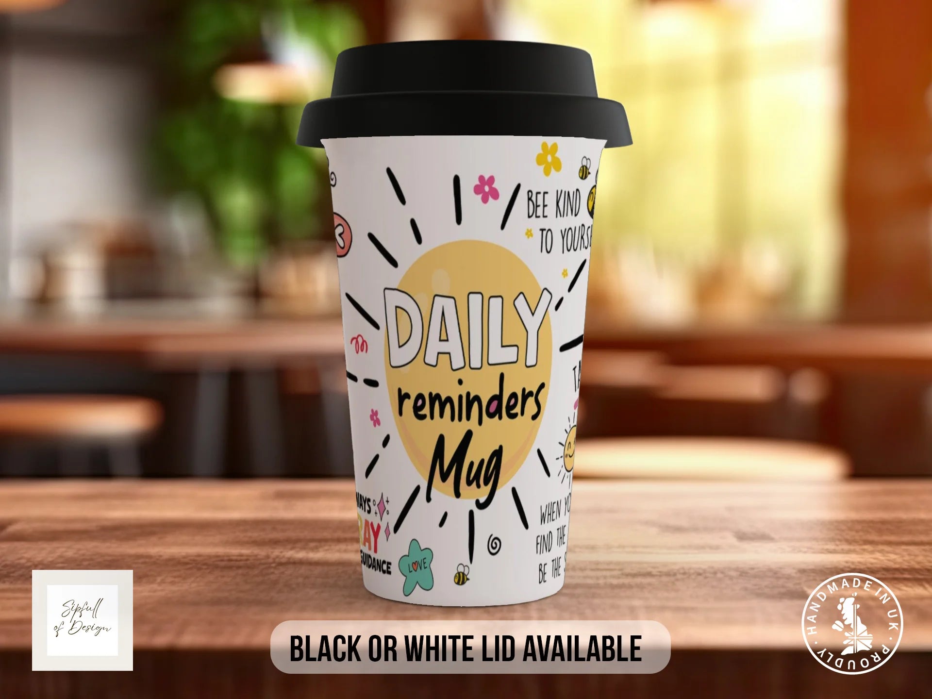 Daily Reminders Mug | Illustrated Motivational Gift Mug Travel Mug
