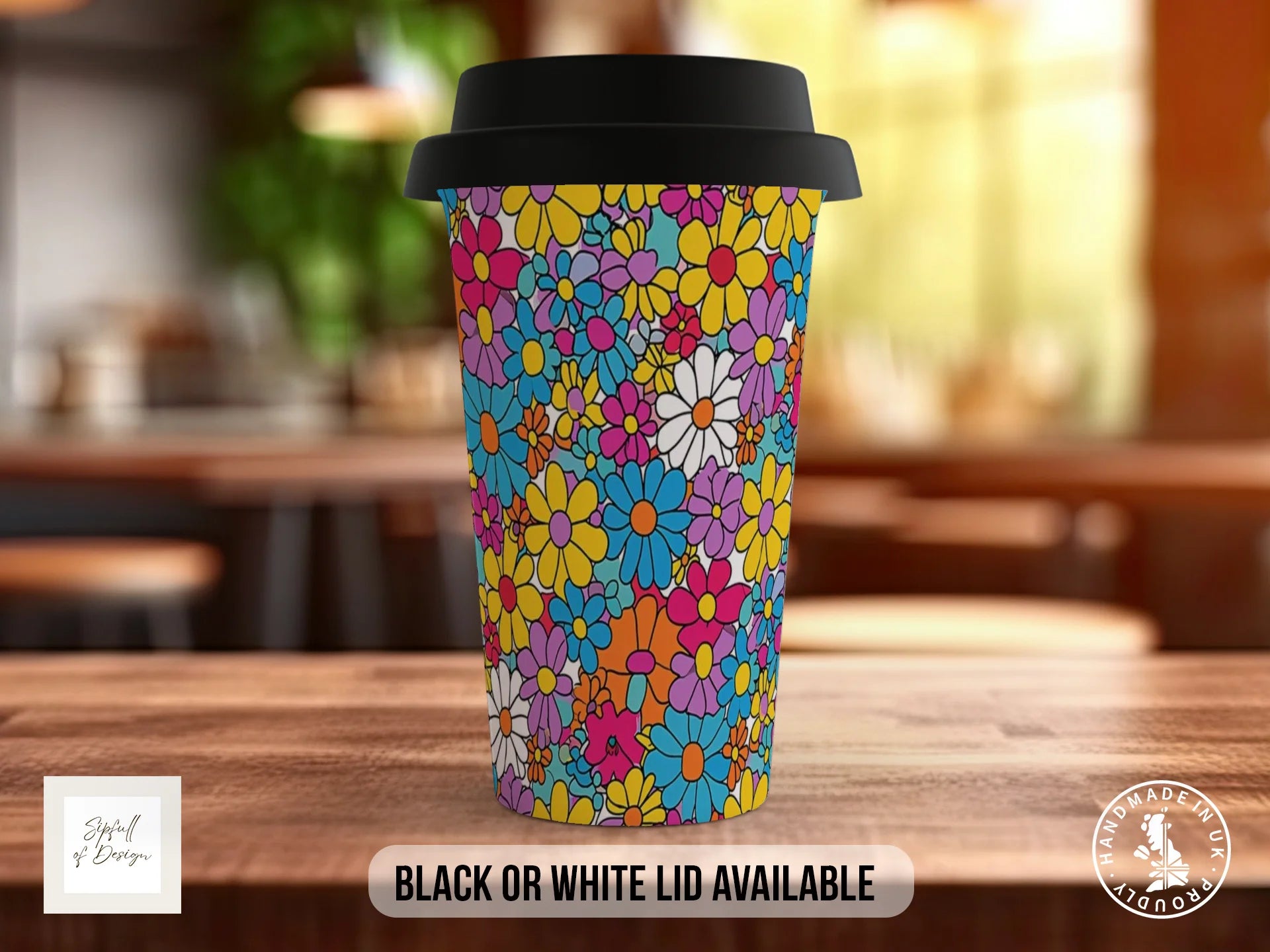 Groovy Flowers Full Wrap Mug – Design 4 | 70s Flower Power Daisy | Retro Art Mug Travel Mug