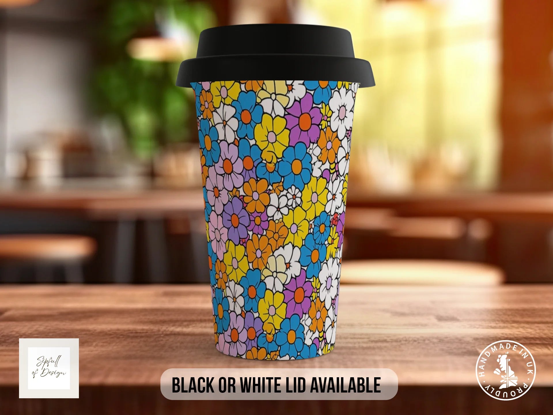Groovy Flowers Full Wrap Mug – Design 9 | Spring Morning Daisy | Retro Art Mug Travel Mug