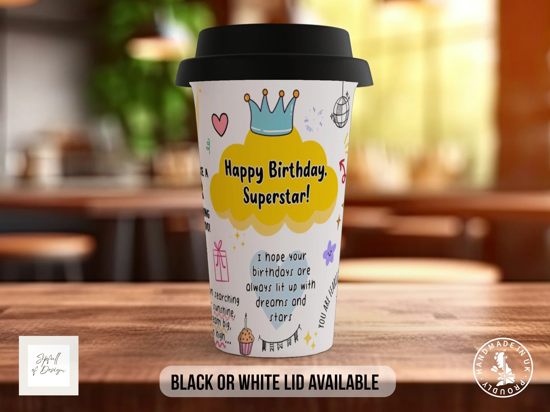 Happy Birthday Superstar Mug | Illustrated Birthday Gift Mug Travel Mug
