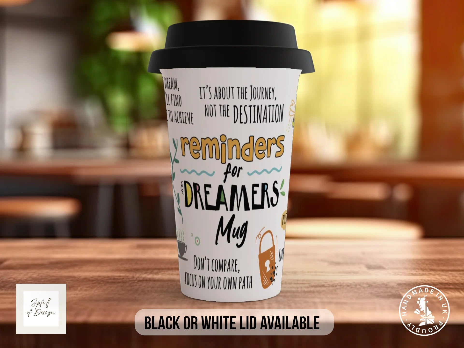 Reminders for Dreamers Mug | Illustrated Motivational Gift Mug Travel Mug