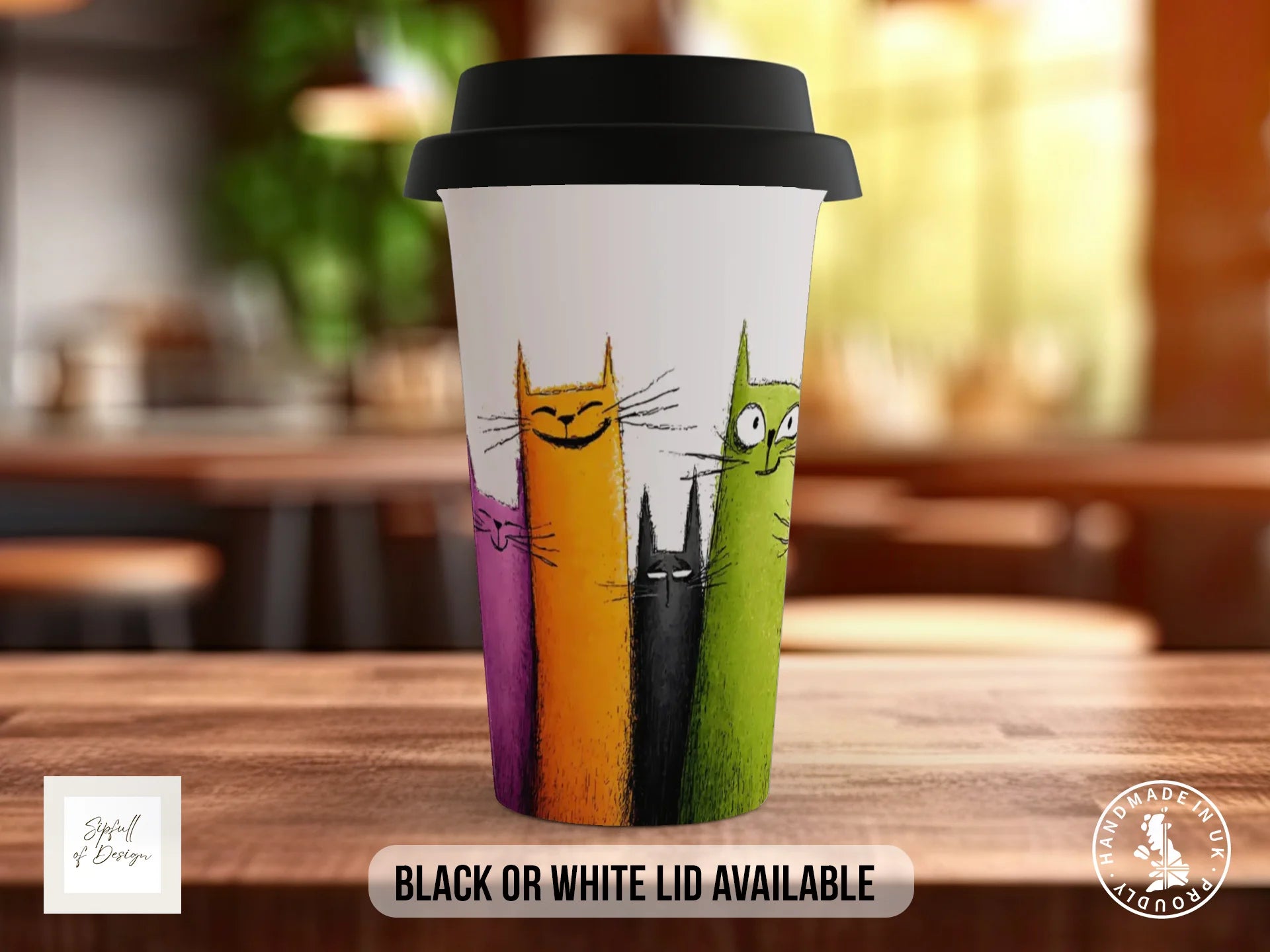 Colourful Tall Cats Mug | Playful Cat Lover Gift Travel Mug