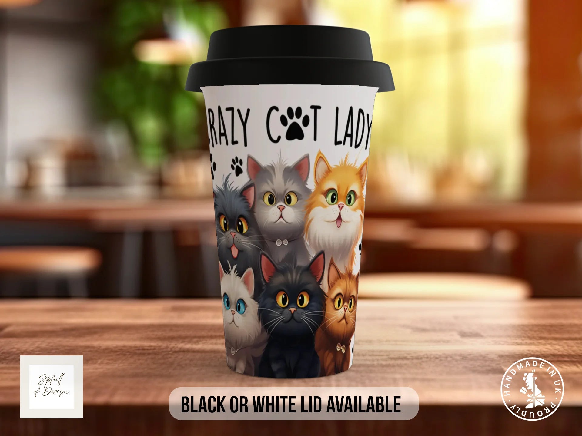 Crazy Cat Lady Mug | Funny Cat Lover Gift | Handpressed UK Travel Mug