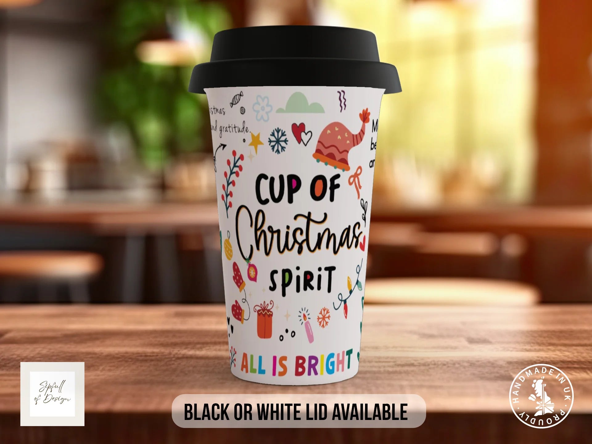 Cup of Christmas Spirit Mug | All Is Bright | Festive Christmas Gift Travel Mug