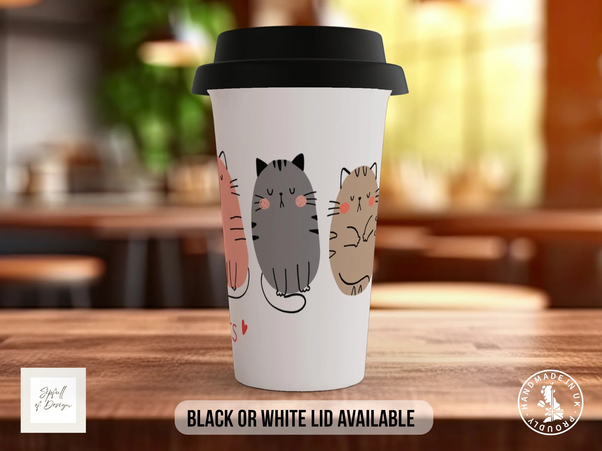 Happy Cat Mug | Colourful Cat Lover Gift | Bone China Option Travel Mug